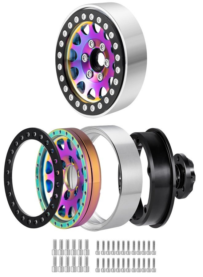 JGGZONE Aluminum 1.9 Inch Beadlock Wheels RC Wheel Rim Set Wheel Hub 35mm Width for 1/10 RC Crawler TRX4 Axial SCX10 I II III 90046 AXI03007 D90 12mm Hex (Multicolor+Black) - Image 5